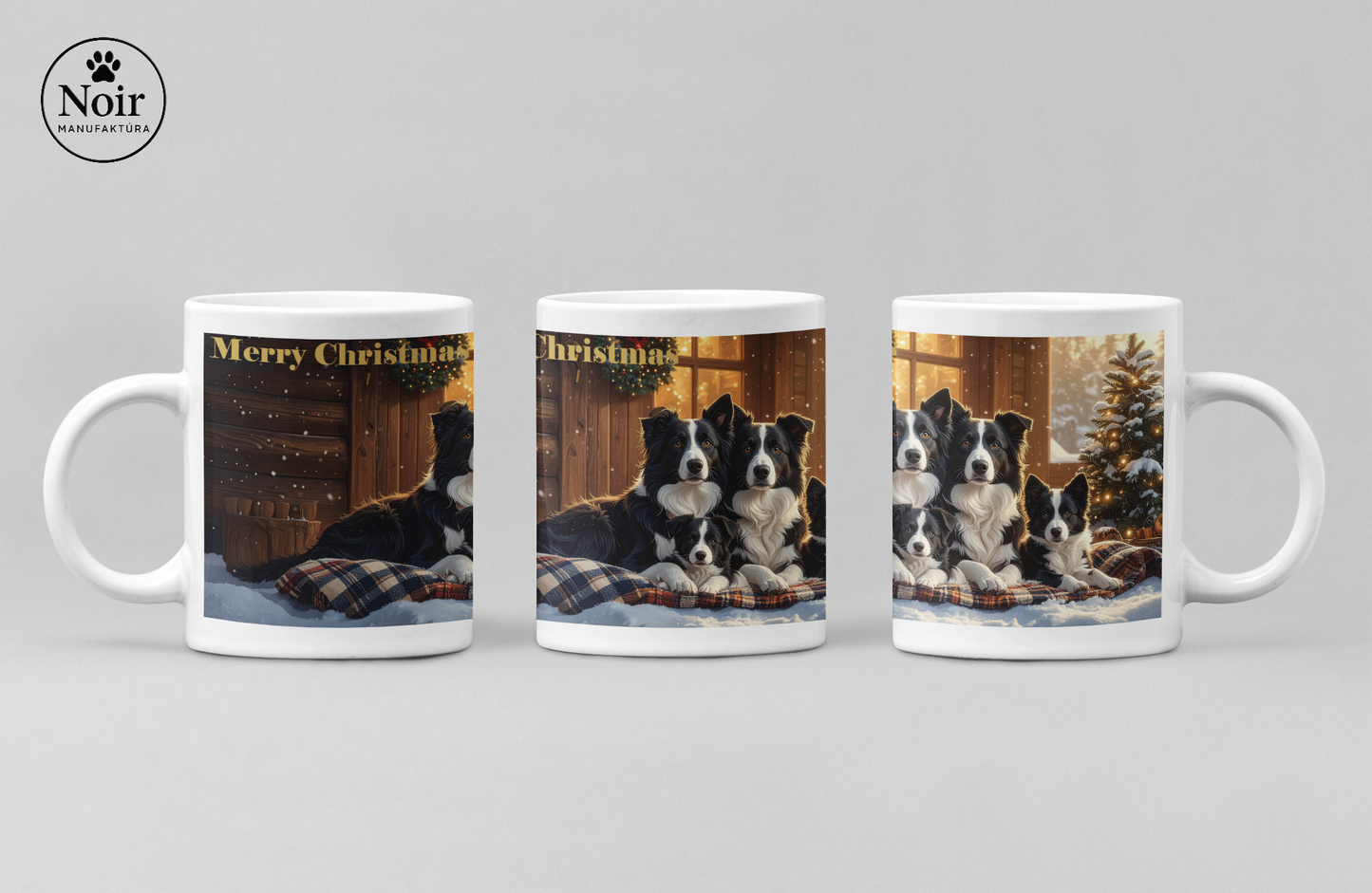 Border Collie " családi karácsonya" prémium bögre – 330 ml