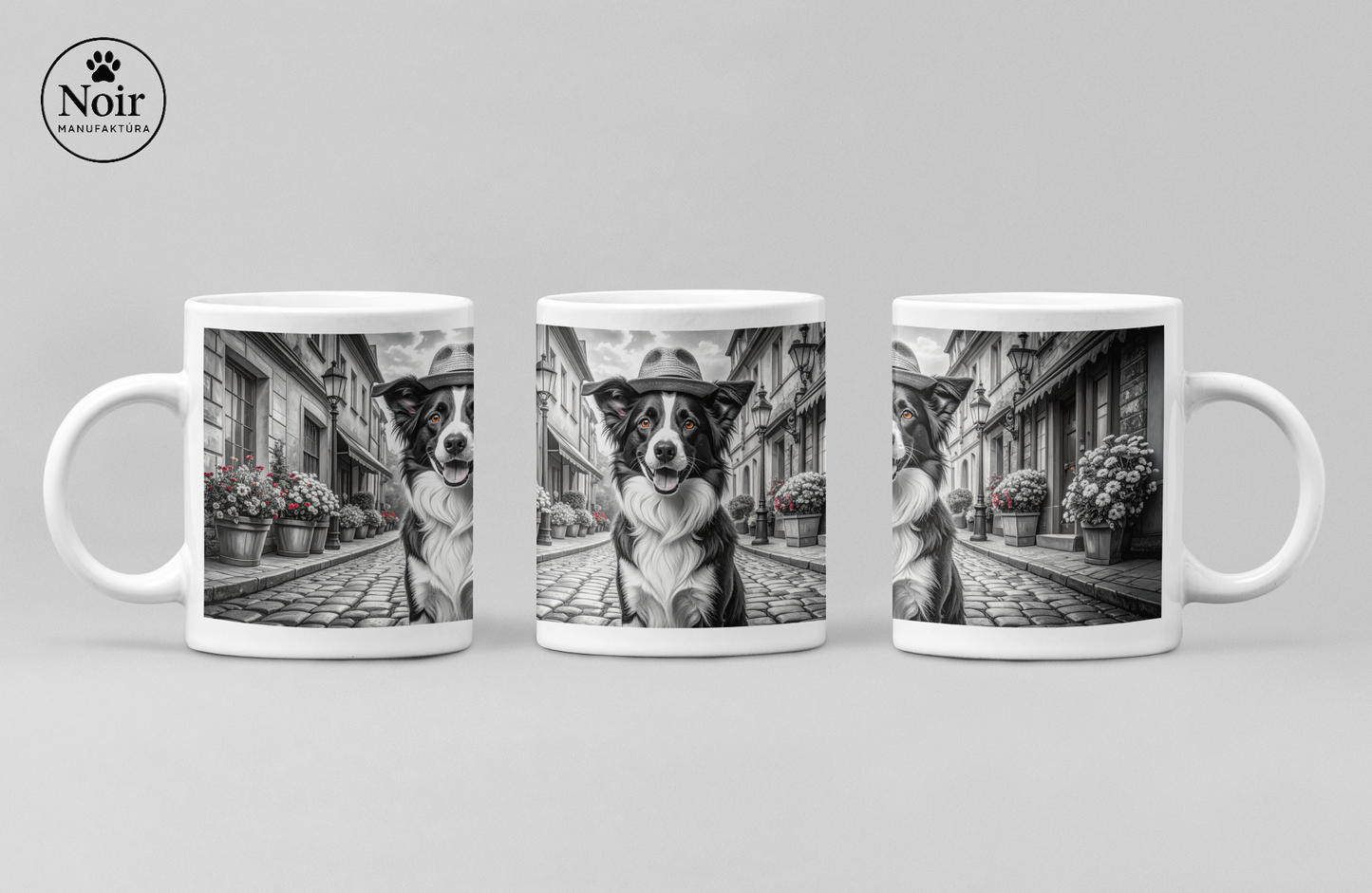 Border collie "a városban" prémium bögre – 330 ml