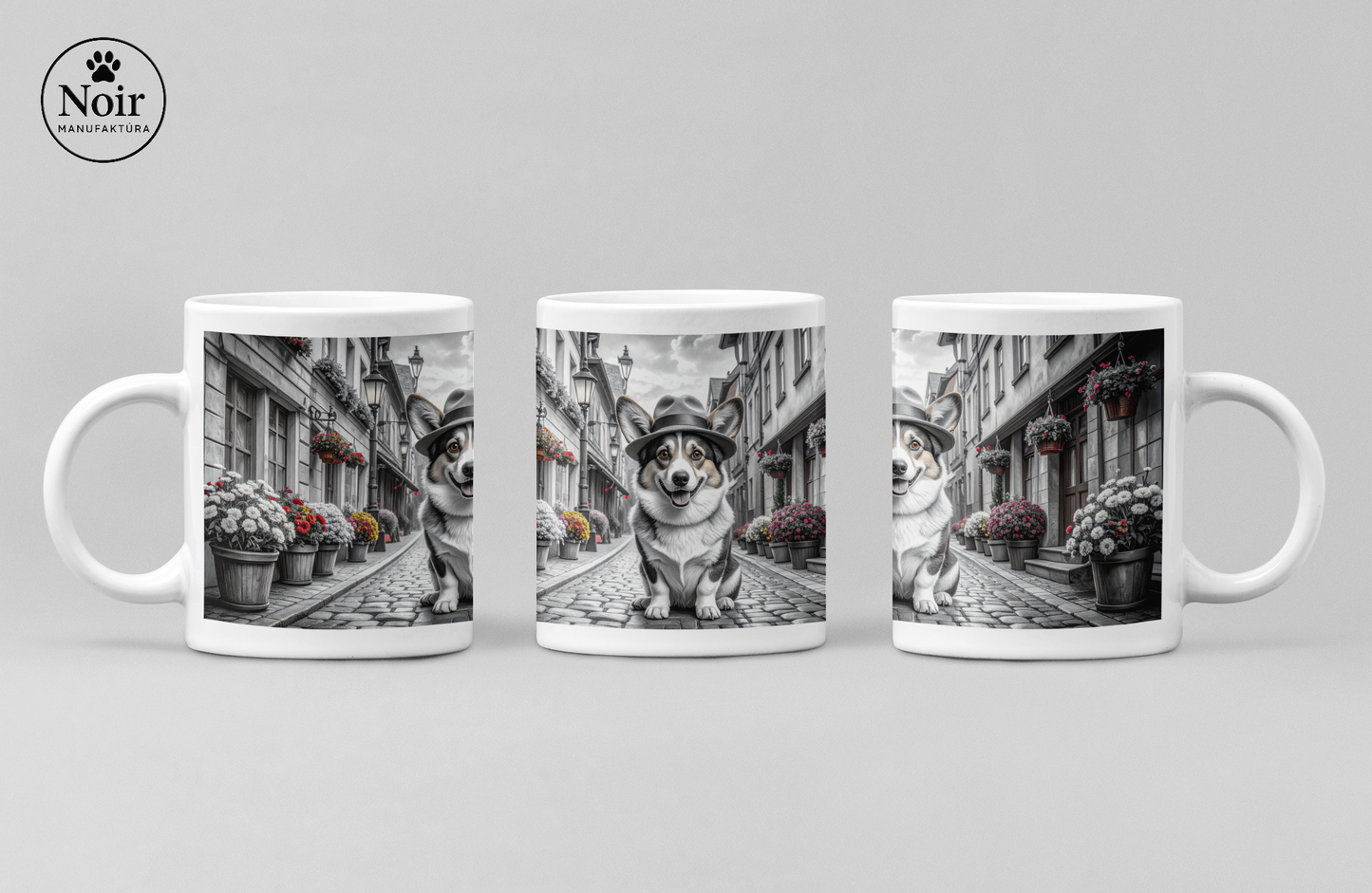 Corgi "a városban" prémium bögre – 330 ml