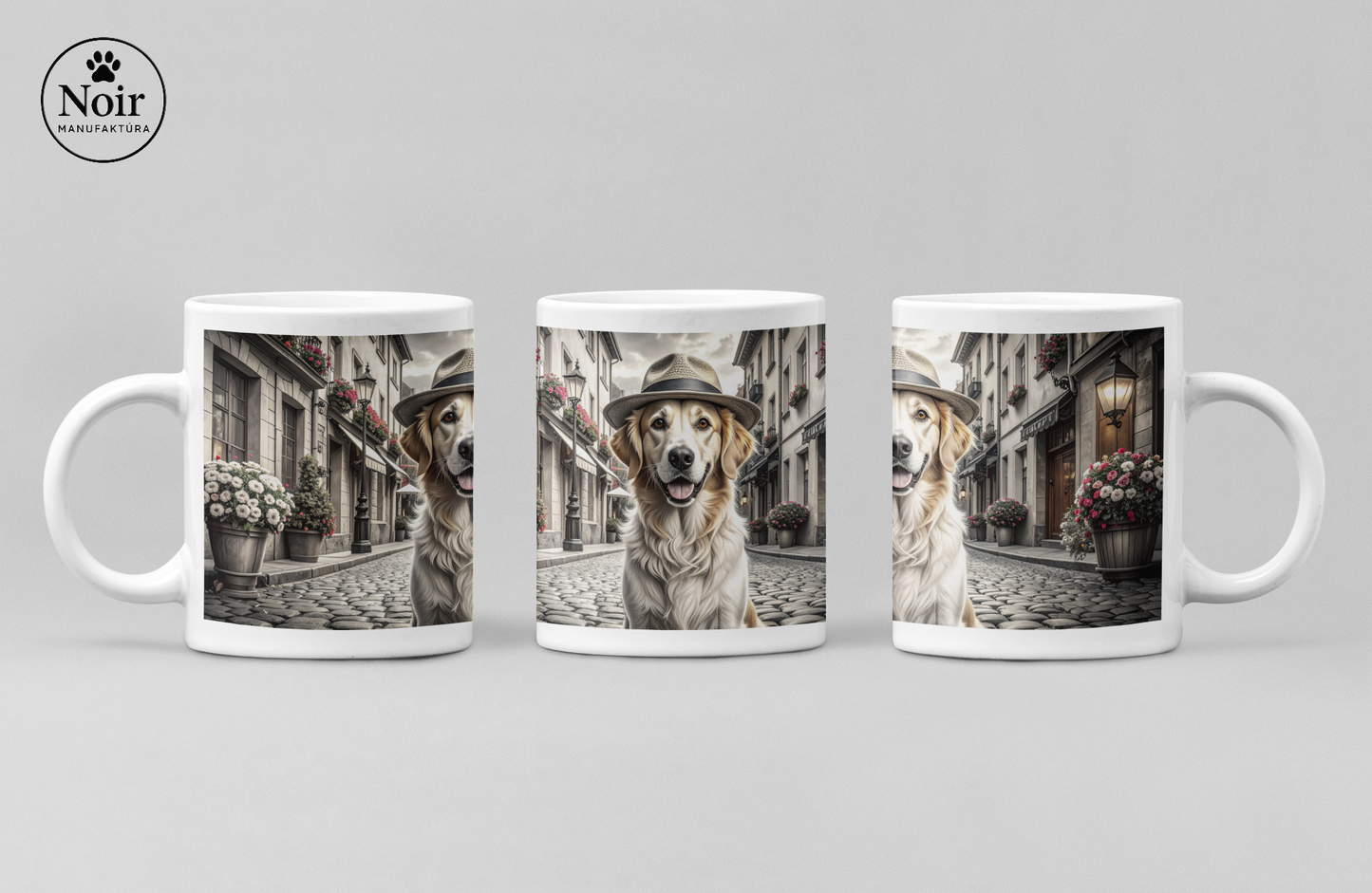 Golden retriever "a városban" prémium bögre – 330 ml