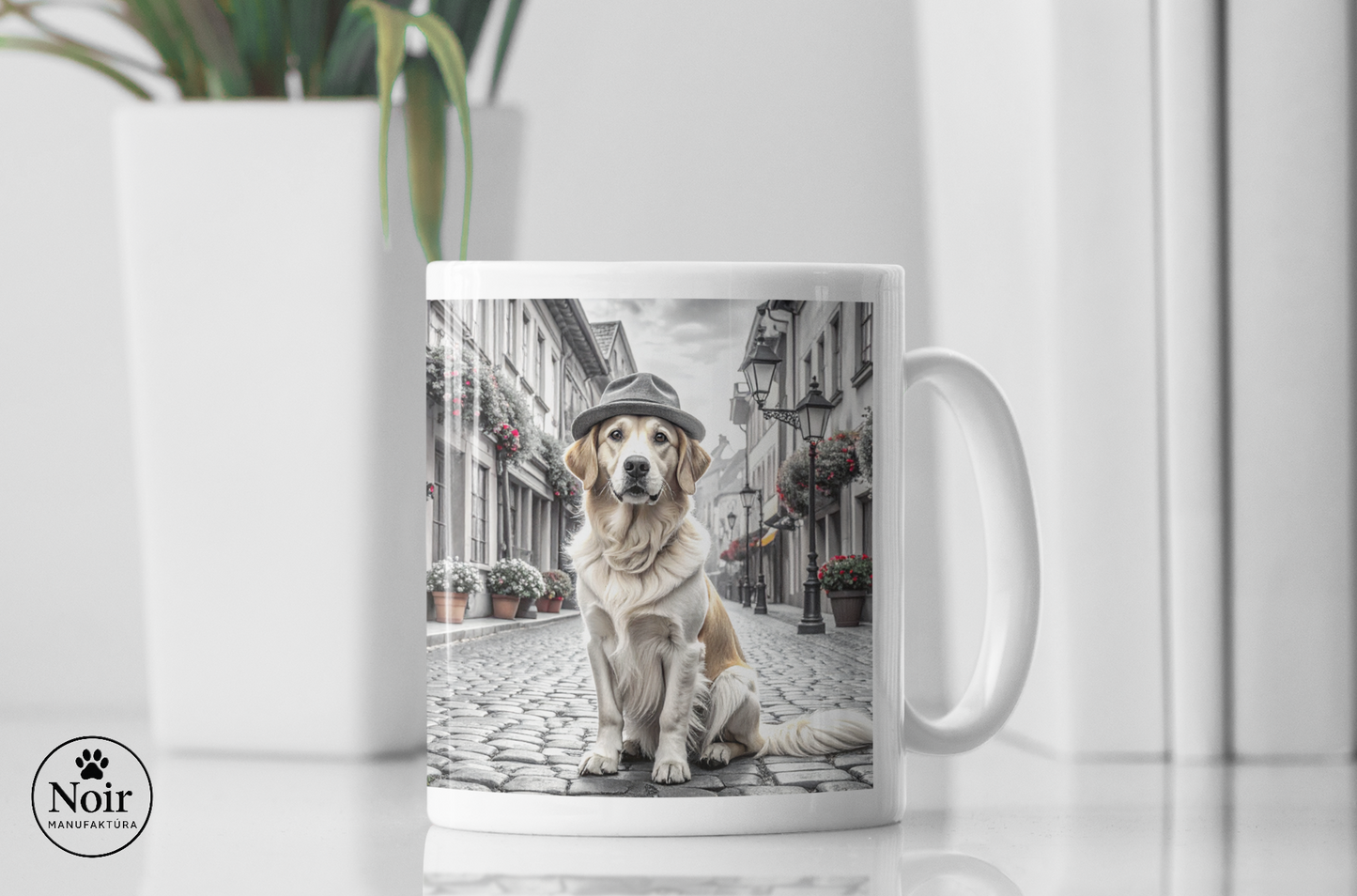 Golden retriever "a városban 2." prémium bögre – 330 ml