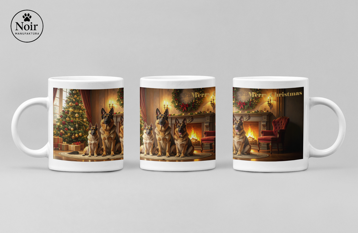 Németjuhász "családi karácsonya" prémium bögre – 330 ml