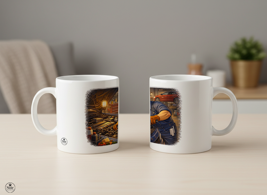 Autószerelő prémium illusztrált bögre – színes dizájn | 330 ml