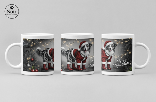 Border Collie " Merry Christmas" prémium bögre – 330 ml