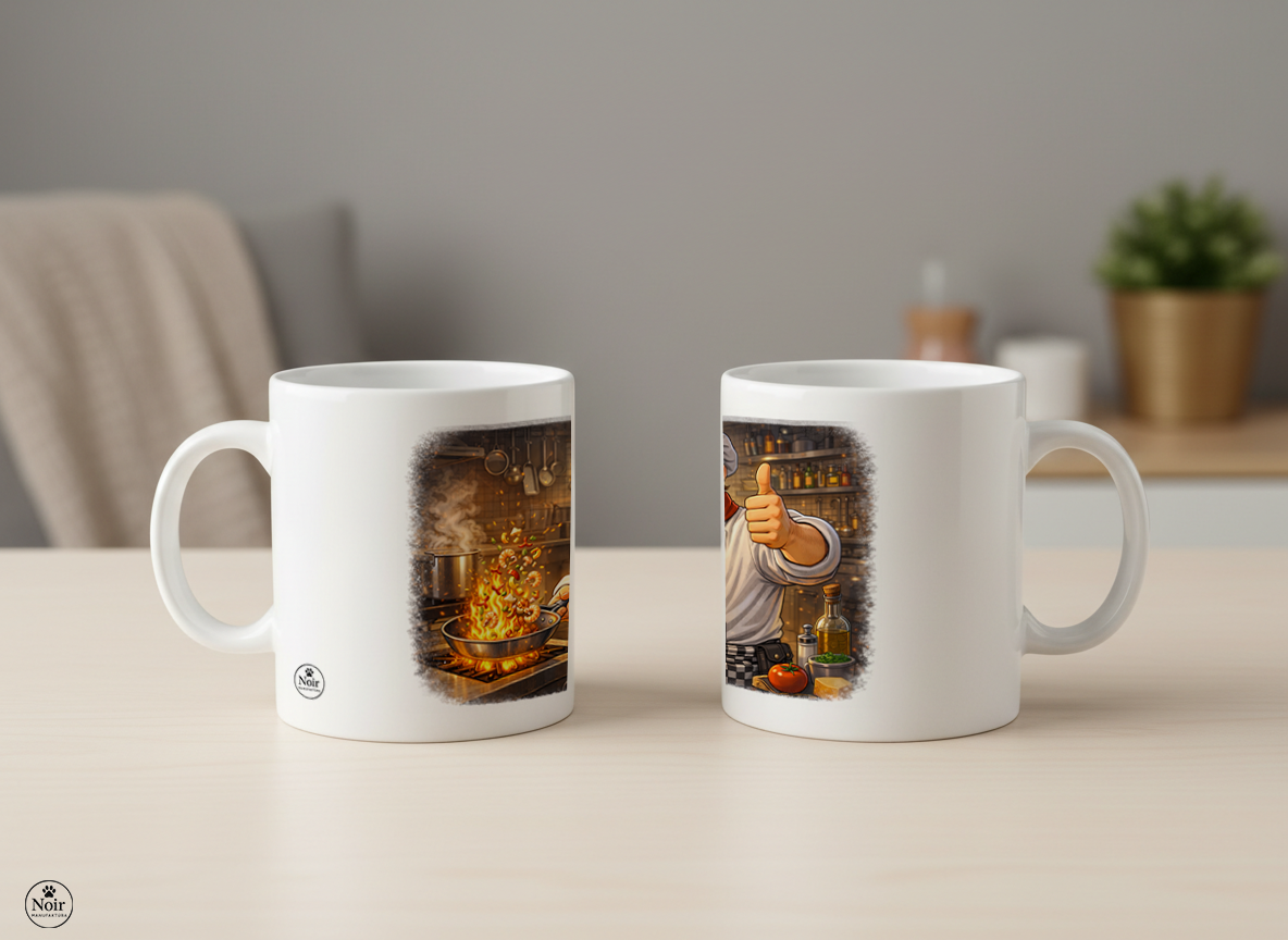 Séf prémium illusztrált bögre – színes dizájn | 330 ml