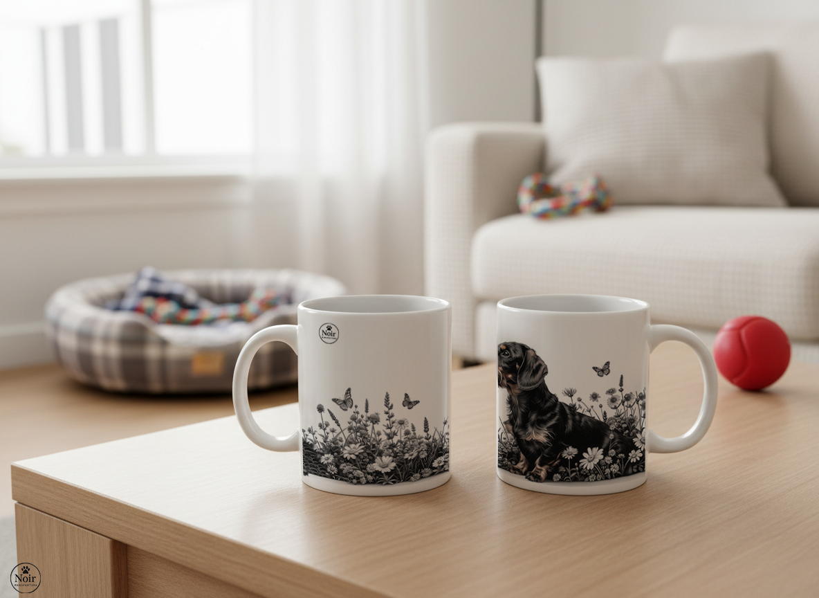 Tacskó drótszőrű a pillangókkal bögre – 330 ml