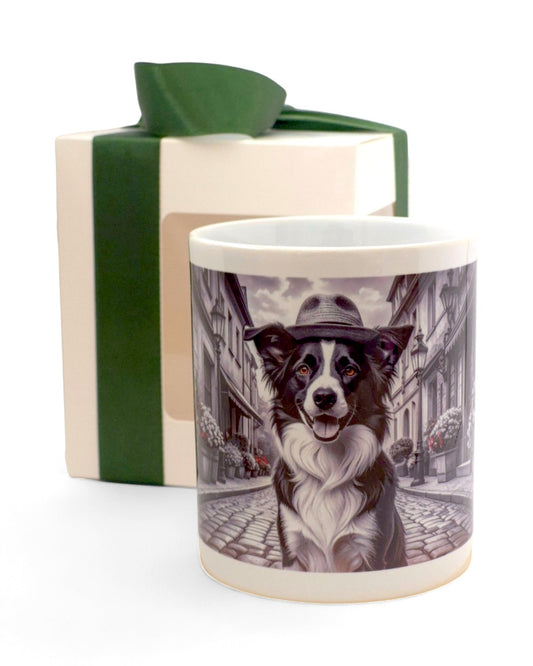 Border collie "a városban" prémium bögre díszdobozban – 330 ml