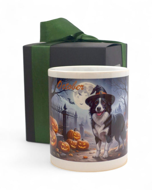 Border collie "limitált halloween" prémium bögre díszdobozban – 330 ml