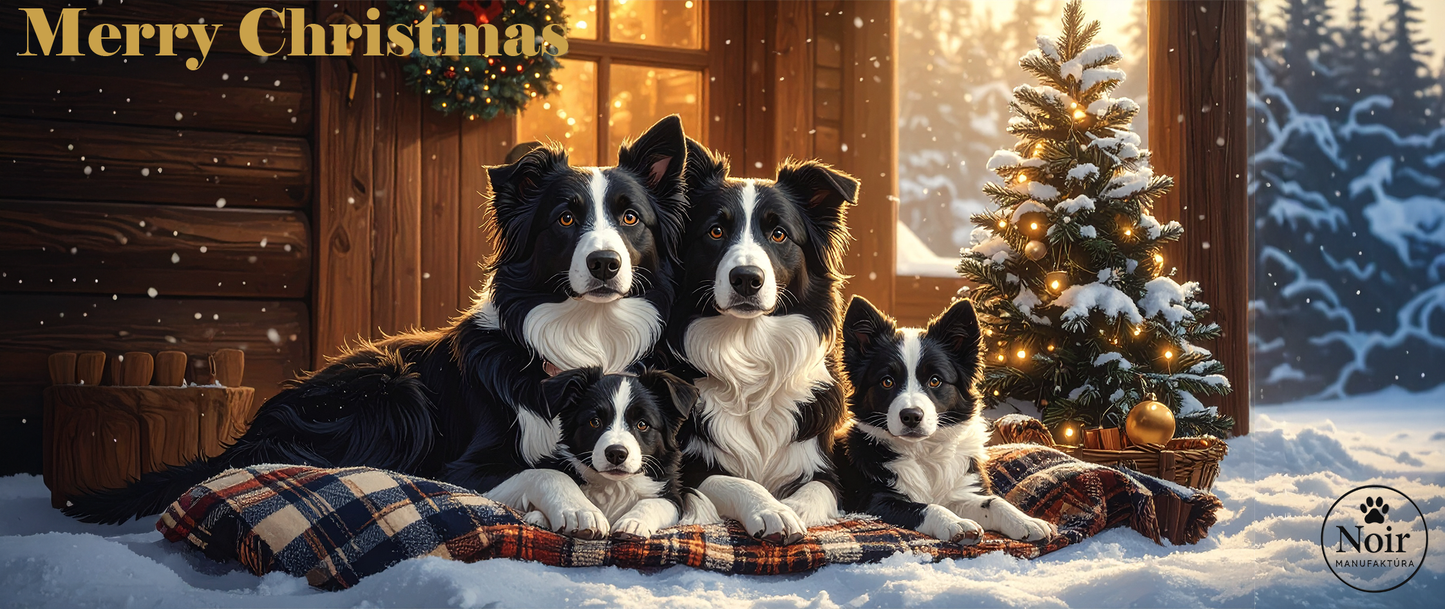Border Collie " családi karácsonya" prémium bögre  – 330 ml