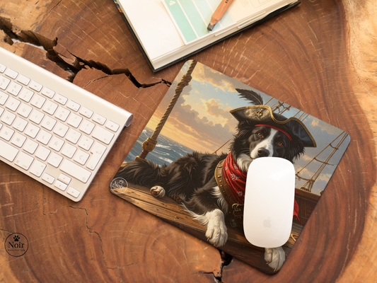 Border Collie prémium minőségű, kutyás egérpad – a Noir Manufaktúra egyedi illusztrációival.