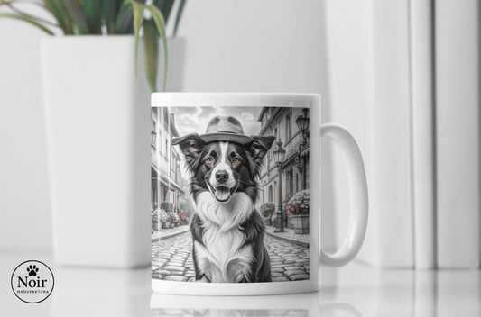 Border collie "a városban" prémium bögre  – 330 ml