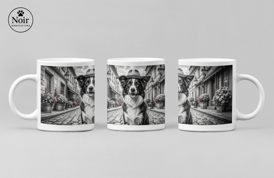 Border collie "a városban" prémium bögre  – 330 ml