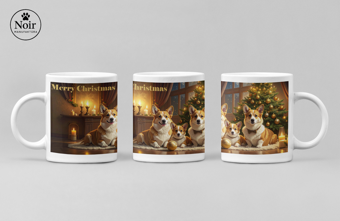 Corgi "családi karácsonya" prémium bögre  – 330 ml