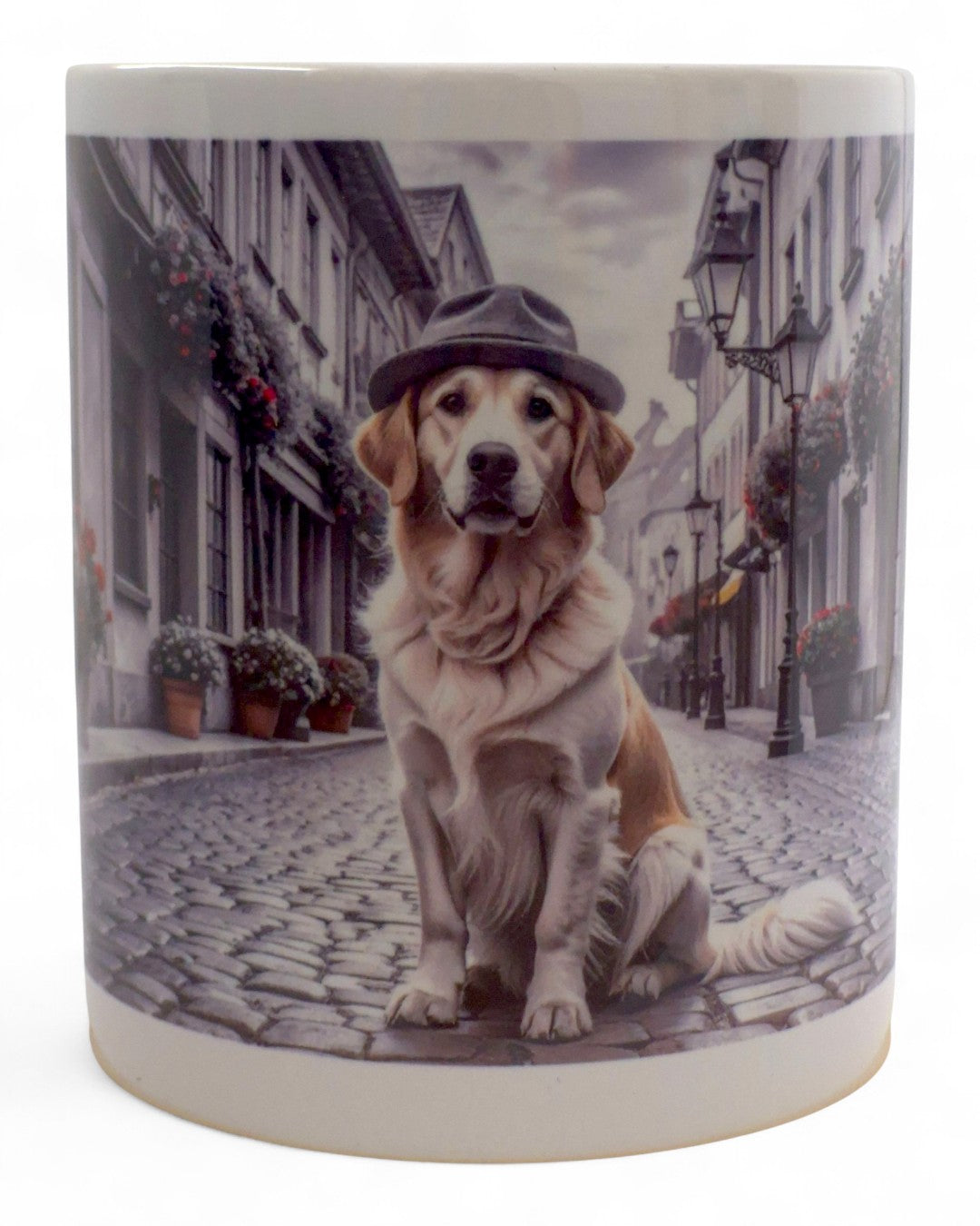 Golden retriever "a városban" prémium bögre díszdobozban – 330 ml