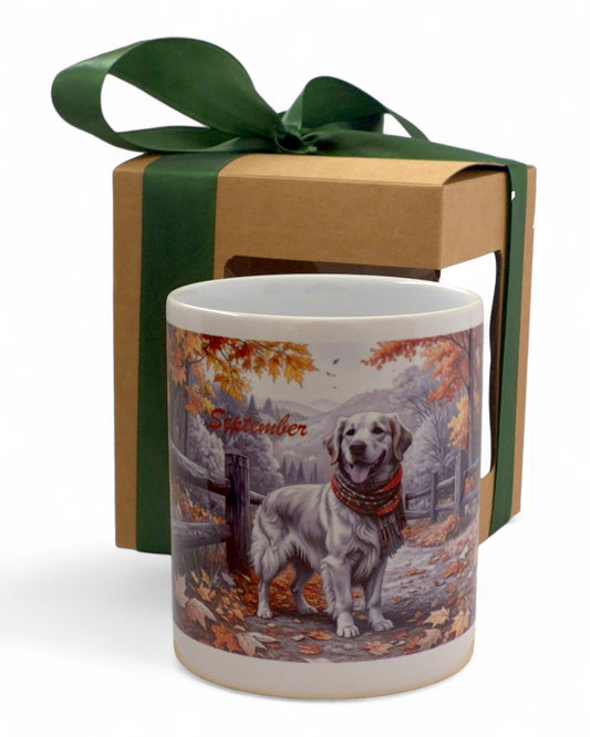 Golden retriever "limitált szeptember" prémium bögre díszdobozban – 330 ml