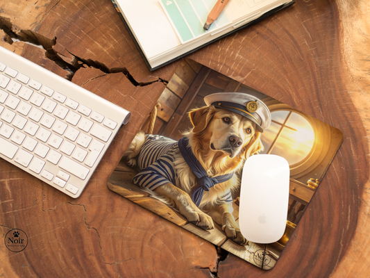 Golden retriever prémium minőségű, kutyás egérpad – a Noir Manufaktúra egyedi illusztrációival.