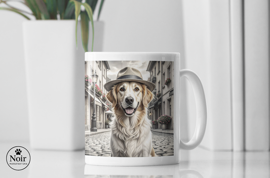 Golden retriever "a városban" prémium bögre – 330 ml