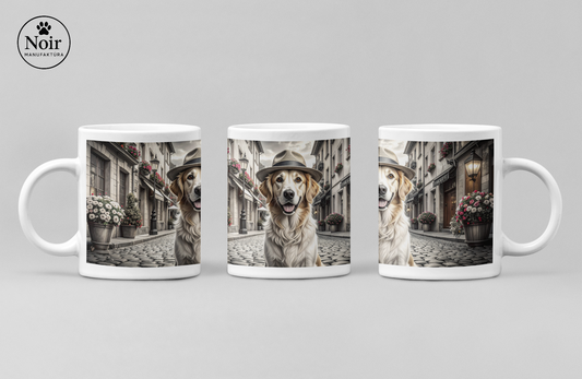 Golden retriever "a városban" prémium bögre – 330 ml