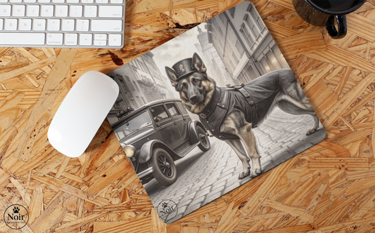 Németjuhász prémium minőségű, kutyás egérpad – a Noir Manufaktúra egyedi illusztrációival.