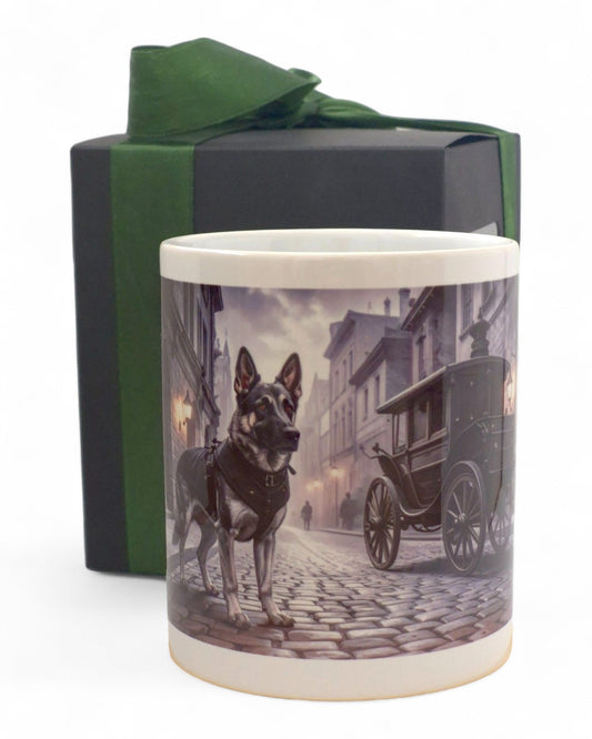 Németjuhász "viktoriánus rendőrkutyás" prémium bögre díszdobozban – 330 ml