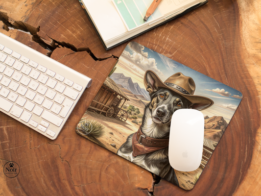 Németjuhász prémium minőségű, kutyás egérpad – a Noir Manufaktúra egyedi illusztrációival.
