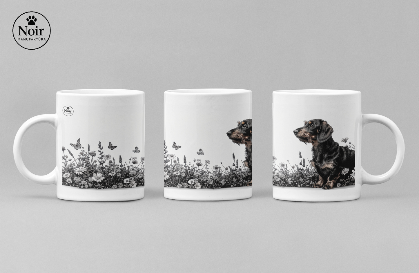 Tacskó "drótszőrű a pillangókkal" prémium bögre – 330 ml