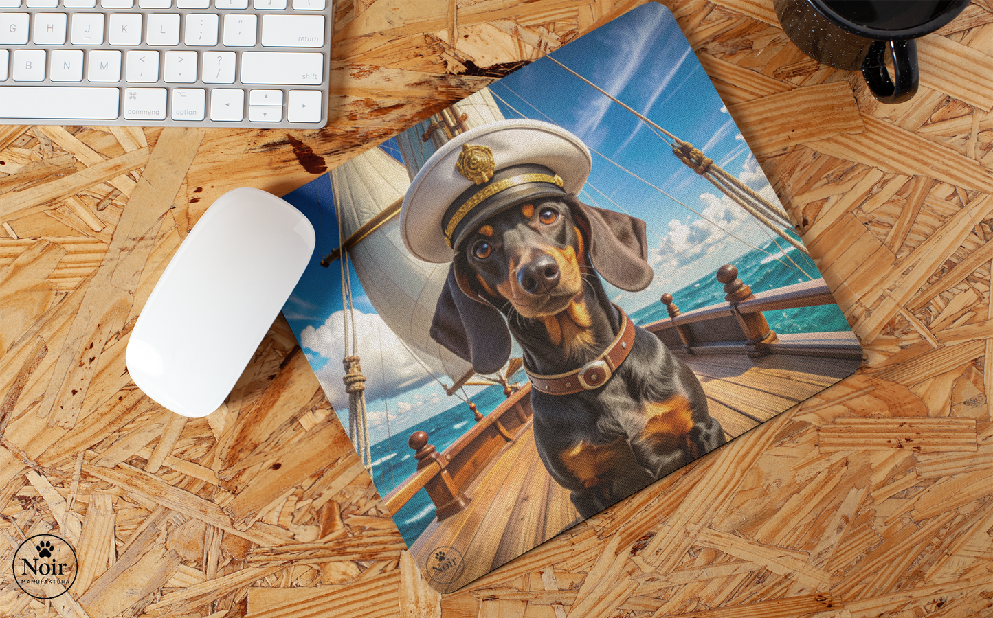 Tacskó prémium minőségű, kutyás egérpad – a Noir Manufaktúra egyedi illusztrációival.