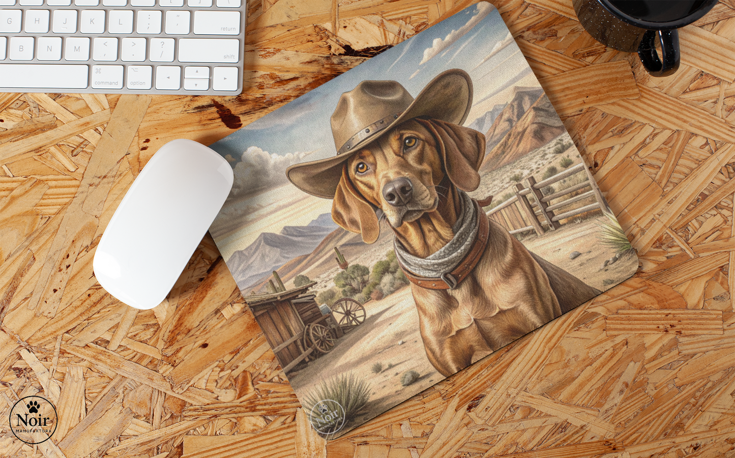 Vizsla prémium minőségű, kutyás egérpad – a Noir Manufaktúra egyedi illusztrációival.