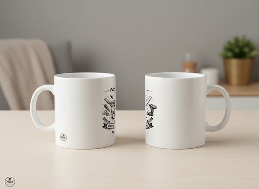 Asztalos prémium illusztrált bögre – fekete-fehér dizájn | 330 ml