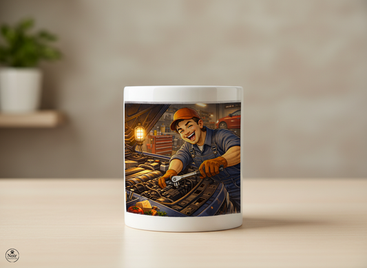 Autószerelő prémium illusztrált bögre – színes dizájn | 330 ml