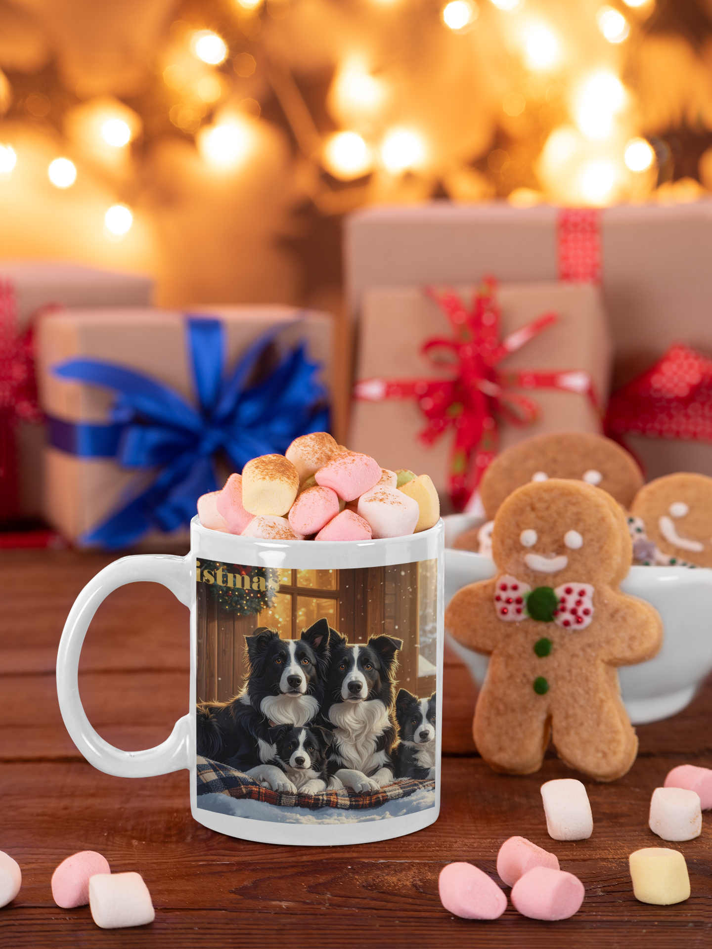 Border Collie " családi karácsonya" prémium bögre  – 330 ml