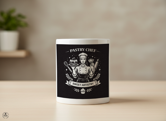 Cukrász prémium illusztrált bögre – fekete-fehér dizájn | 330 ml