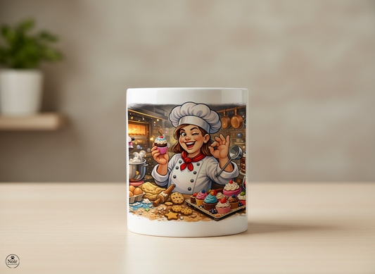 Cukrász prémium illusztrált bögre – színes dizájn | 330 ml