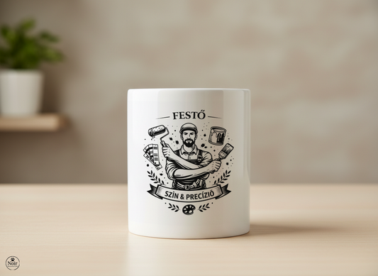 Festő prémium illusztrált bögre – fekete-fehér dizájn | 330 ml