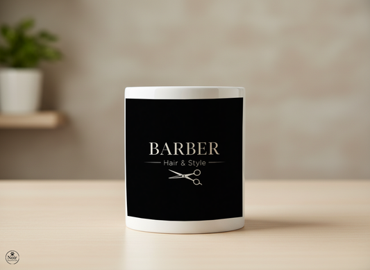 Barber prémium illusztrált bögre – fekete-fehér dizájn | 330 ml