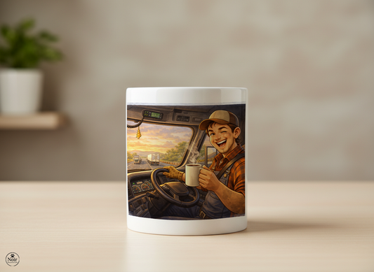 Kamionsofőr prémium illusztrált bögre – színes dizájn | 330 ml