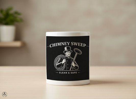 Kéményseprő prémium illusztrált bögre – fekete-fehér dizájn | 330 ml