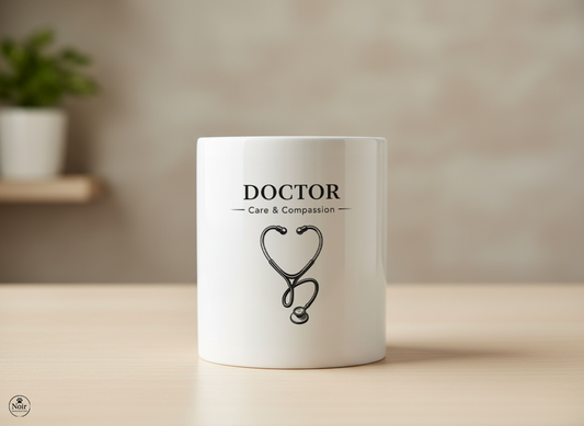 Orvos prémium illusztrált bögre – fekete-fehér dizájn | 330 ml