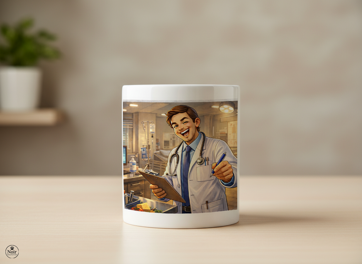 Orvos prémium illusztrált bögre – színes dizájn | 330 ml