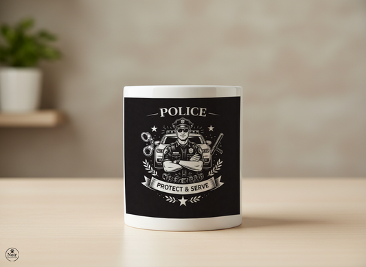 Rendőr prémium illusztrált bögre – fekete-fehér dizájn | 330 ml