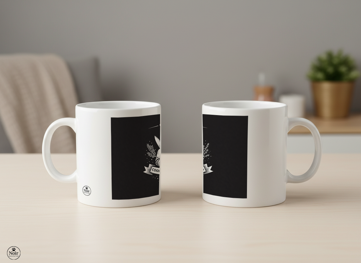 Séf prémium illusztrált bögre – fekete-fehér dizájn | 330 ml