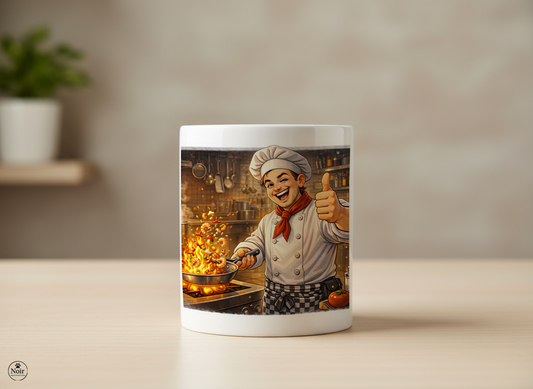 Séf prémium illusztrált bögre – színes dizájn | 330 ml