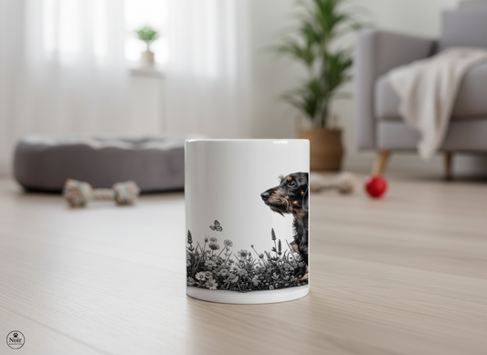 Tacskó drótszőrű a pillangókkal bögre – 330 ml