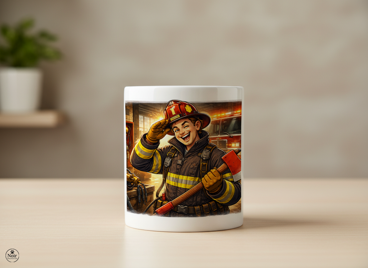 Tűzoltó prémium illusztrált bögre – színes dizájn | 330 ml