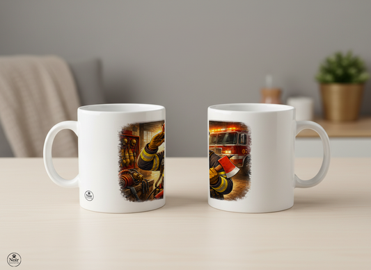 Tűzoltó prémium illusztrált bögre – színes dizájn | 330 ml