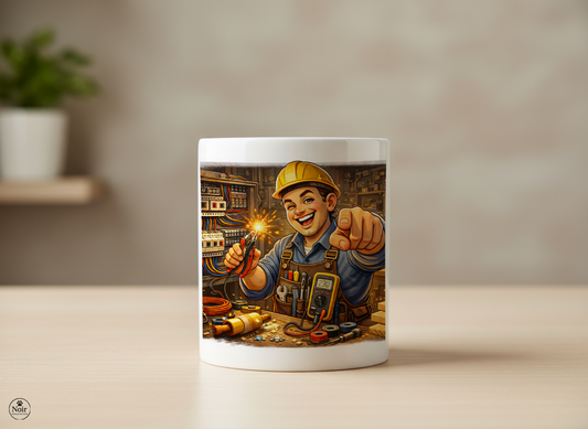 Villanyszerelő prémium illusztrált bögre – színes dizájn | 330 ml